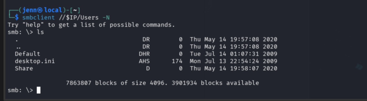 SMB ls showing Users share with a readable Share directory